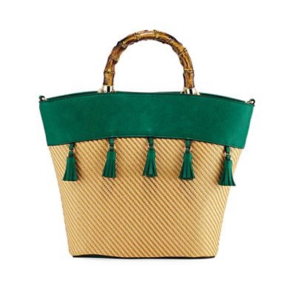 Neiman Marcus Cozumel Woven Tassel Satchel Bag